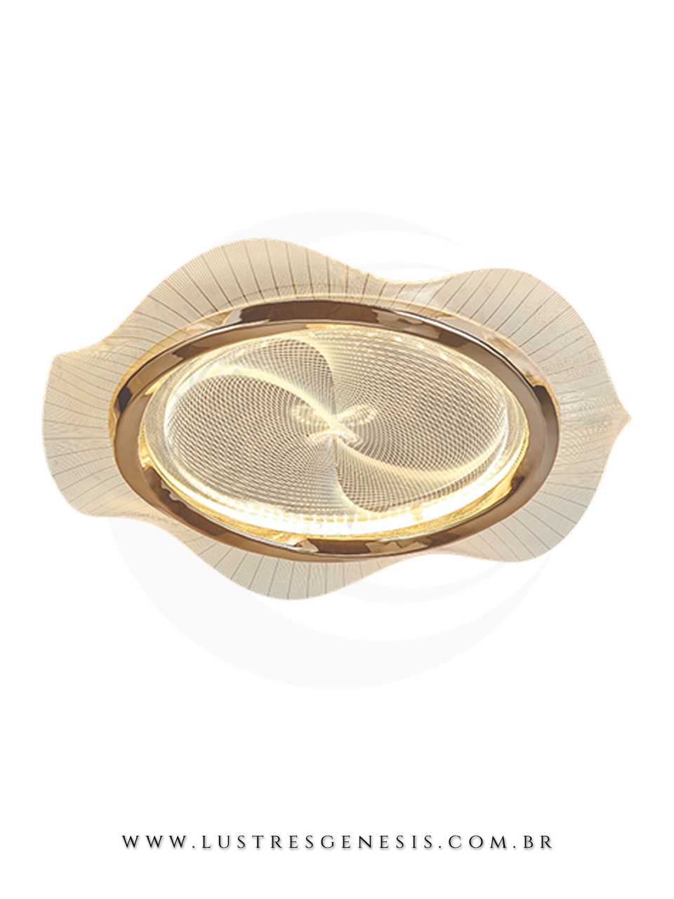 Luminaria Plafon LED Metal Dourado Acrilico DCX02338 Ø50cm 60W 3000LM Bivolt, Sala de Estar, Quarto Casal, Cozinha, Banheiro